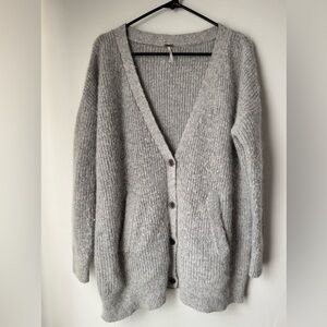 Free People Soft Gray Cardigan Sweater Oversized Size Small